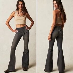 Free‎ People Penny Pull On Kick Flare Bell Bottom Jean Washed Black 30